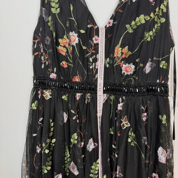 Mac Duggal Floral Embroidered Sleeveless A Line Gown Black Multi 70132 12 New - Picture 4 of 14